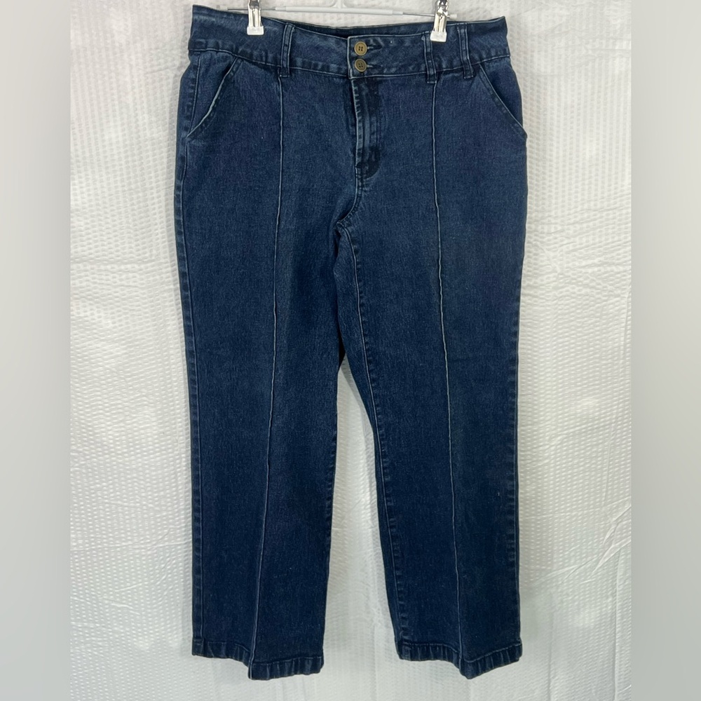 DG2 by Diane Gilman Jeans Womens SIze 14P Blue Wide Leg Mid Rise Denim VTG